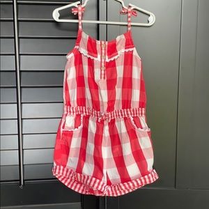 Girls 5T romper red white buffalo plaid patriotic